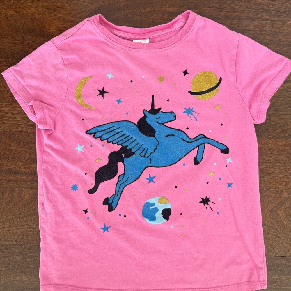 Hanna Andersson Girls Pink Unicorn Cotton Short Sleeve T-Shirt Size 10 Years